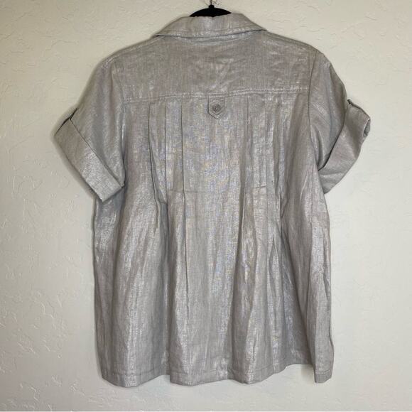 On Parle de Vous Paris Silver Metallic Linen Cotton Blend Lagenlook Top T42 XL - Picture 9 of 10